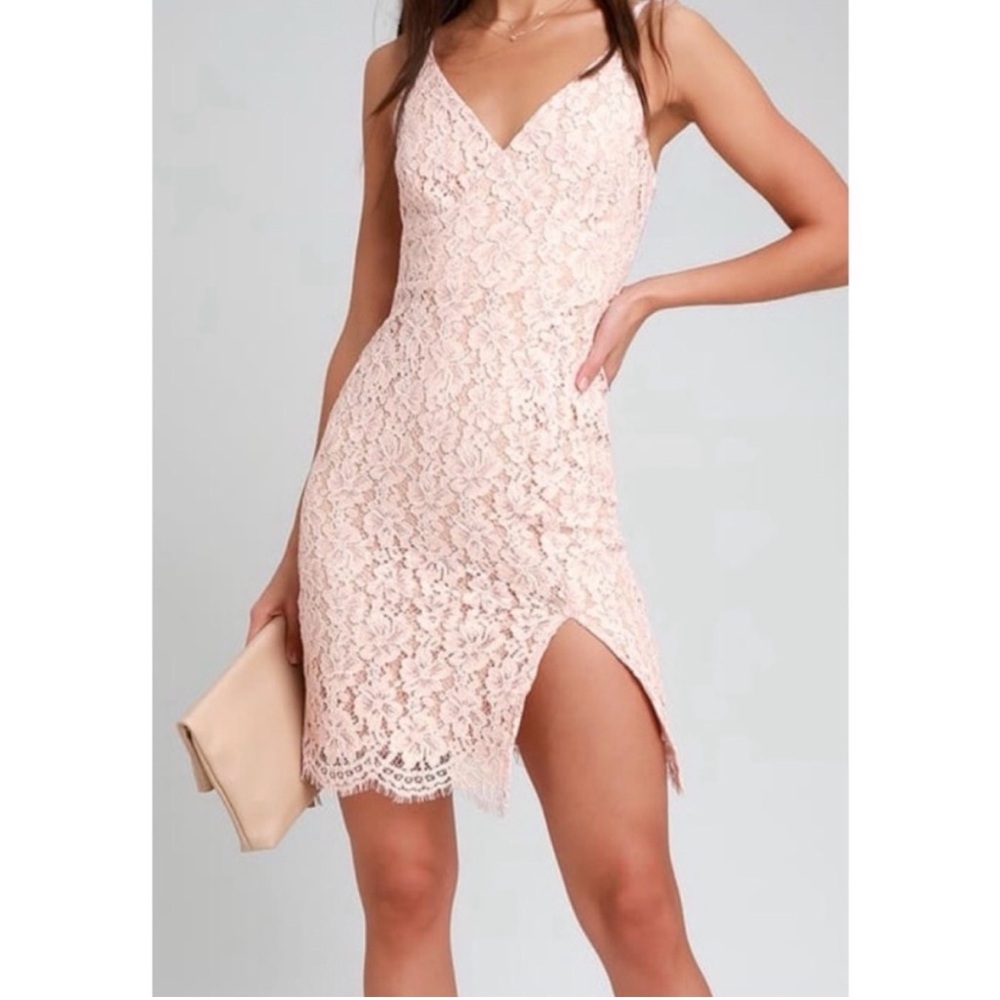 New! Lulu’s Blush Pink Lace Floral Mini Party Dress Size Medium NWT